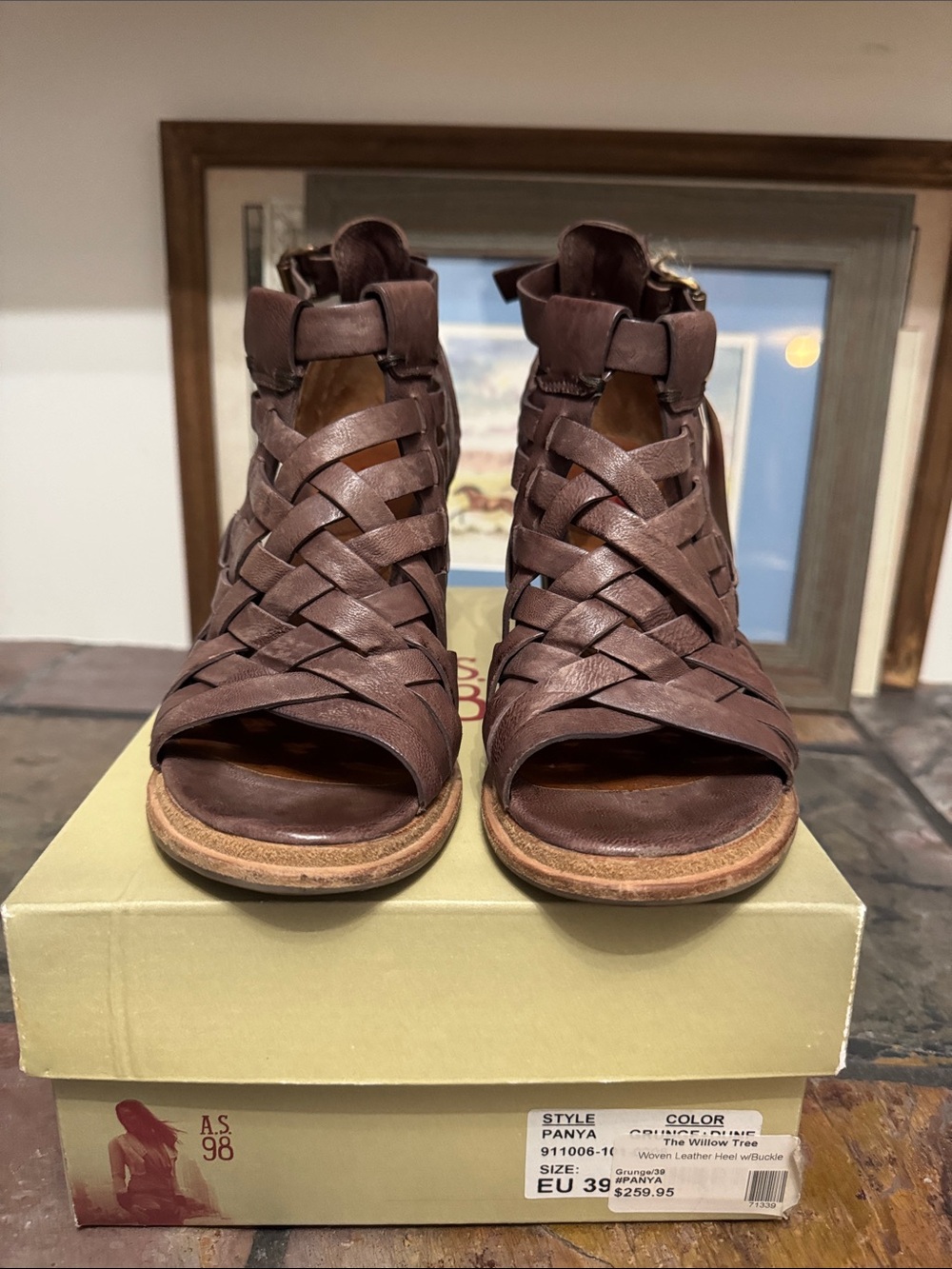 A.S.98 Panya Brown Woven Leather Women’s Sandals
